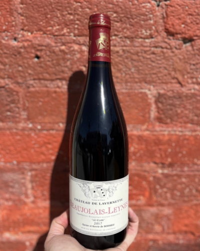 100% Gamay. Beaujolais, France.  Woman winemaker - Kerrie de Boissieu. All natural. Chillable Red. Tall, dark and oh so pretty. Black satin tannins. Cherry tabacco pipe. A supple full body wrapped in a lacy minerality like a wine pin-up girl!