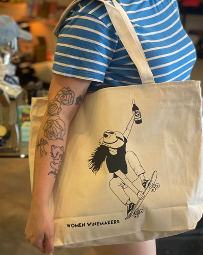 Vinovore Skater Girl XL Canvas Tote Bags. Grab life by the bottles! Recycled, Foldable, Reusable and Adorable!