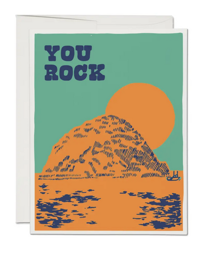 You rock Morro Rock greeting card. 100lb heavyweight card stock. Offset printed. 5.5 x 4.25 inches. Illustrated by Eric Pfleeger.
