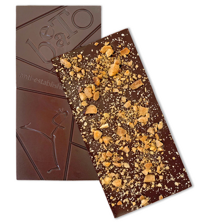72% dark chocolate with roasted marcona almonds and smoked paprika. Pinching spaniards is a collection of letters that Beatrice Wood wrote to Steve Hoag. At the age of 65, wood wrote that wouldn’t return until she “pinched every spaniard.” she was home three months later.