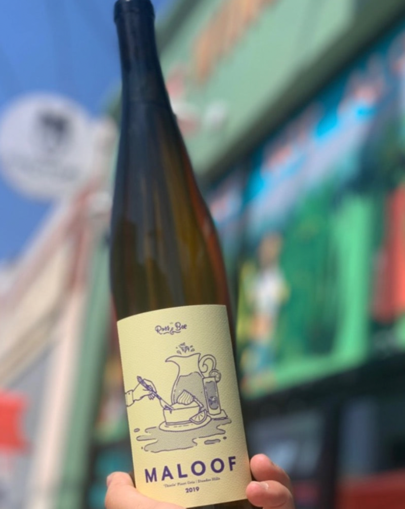 100% Pinot Gris Dundee Hills, Oregon.  Woman winemaker - Bee Maloof. All natural. Grab a glass and set up that kiddie pool in your yard ASAP! Nervy fresh acid. Lime laser beams shooting- shooting rockets to dust!