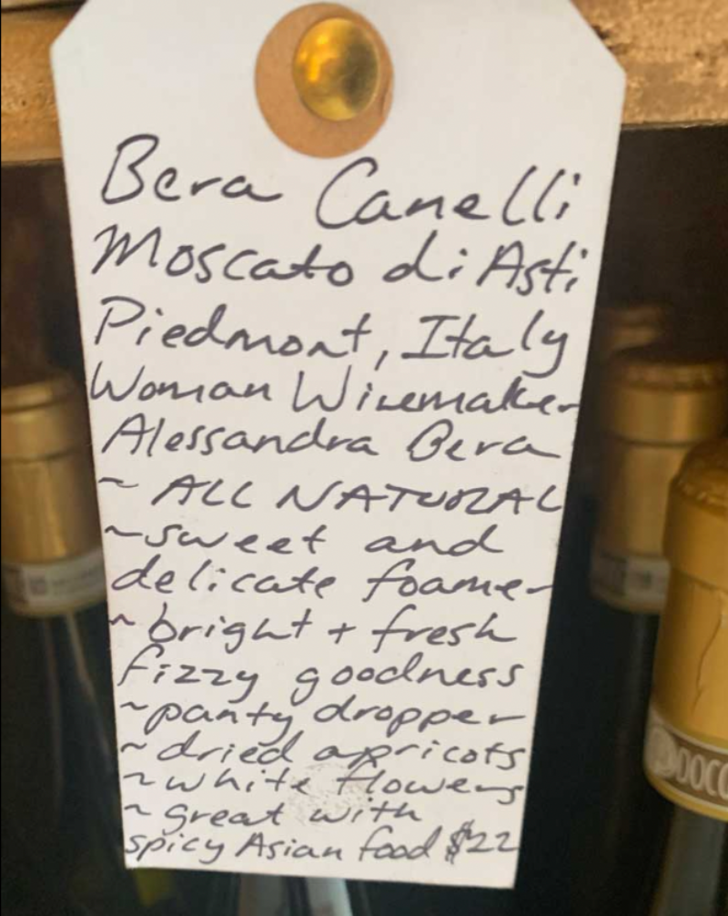 Piedmont, Italy.  Woman winemaker - Alessandra Bera. All natural. Sweet + delicate foamer. Bright + fresh fizzy goodness. Panty dropper. Dried apricots. White flowers. Great with spicy Asian food.
