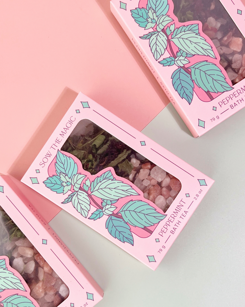 This refreshing + awakening soak is blended with peppermint leaves, raspberry leaf and eucalyptus oil. Awaken the senses with this naturally refreshing blend of botanicals. Bring Happiness to your skin with antibacterial properties.  Eucalyptus oil has a gentle cooling effect which soothes irritation and inflammation. Meanings: Happiness + Fulfillment.