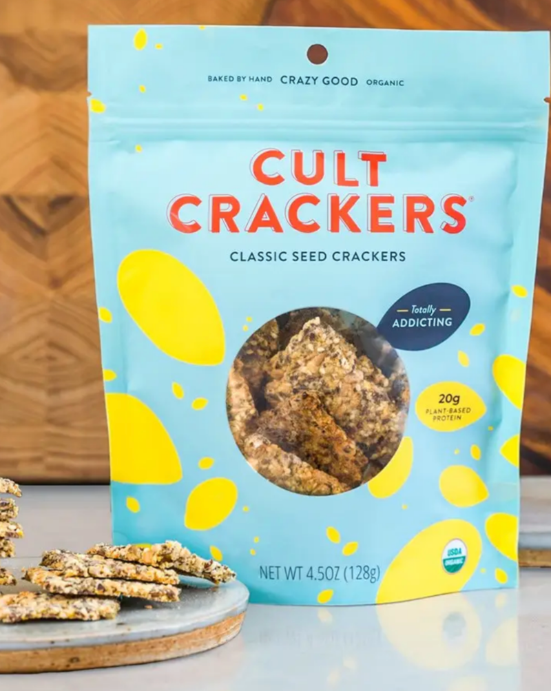 What do you get when you pair Swedish cracker culture and California vibes? Cult Crackers! Our insanely good-tasting classic seed crackers are also super good for you. They're gluten-free, sugar-free, nut-free, and vegan (though they taste so good you'd never know it.) They're packed with flavor and crunch from six powerhouse seeds. You can eat them straight out of the bag or with your favorite fixings. Size: 4.5 oz.