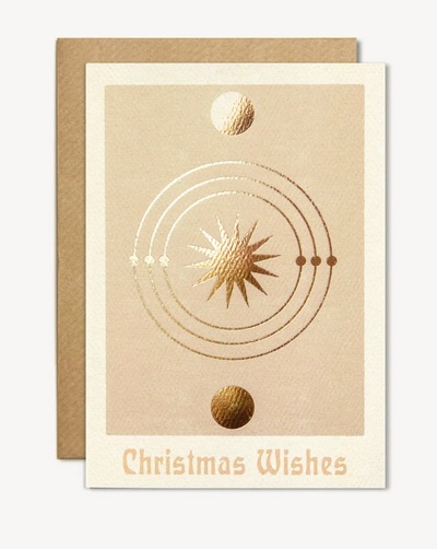 Christmas wishes card. Stamped with luxe gold foil. Blank Inside. Envelope enclosed.