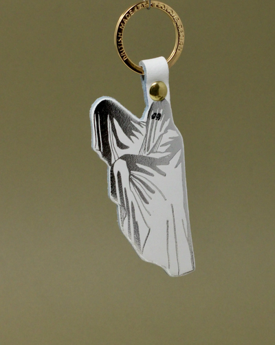 Ghost keychain. The perfect new home gift! Genuine leather.  Made in Scotland.  Complete with a gold plated ring Height excluding ring 10.5cm
