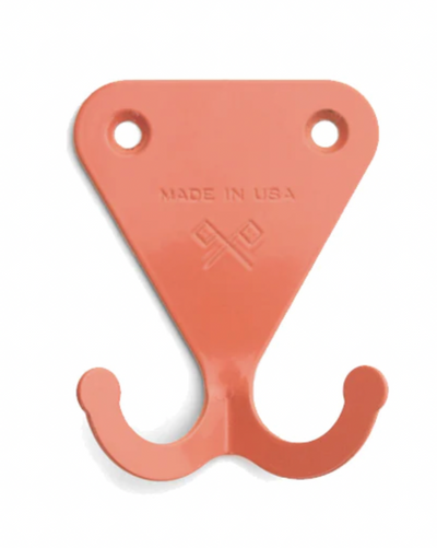 The SR Wall Hook is made of heavy gauge powder coated steel for durable everyday use. Two prong hooks in colors to mix, match, pair, or pop. Easily holds up to 30 lbs in drywall and double the weight in solid blocking. Made in Los Angeles.
