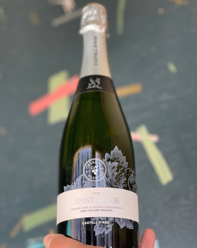 40% Xarel-lo, 40% Macabeo, 20% Parellada. Cava, Spain.  Woman winemaker - Anne Marie. All natural. Freshly churned salted butter but not in an oaky way! Lemon + orange zest. Mineral crunch. Peach biscuit. Saline + white raisins.