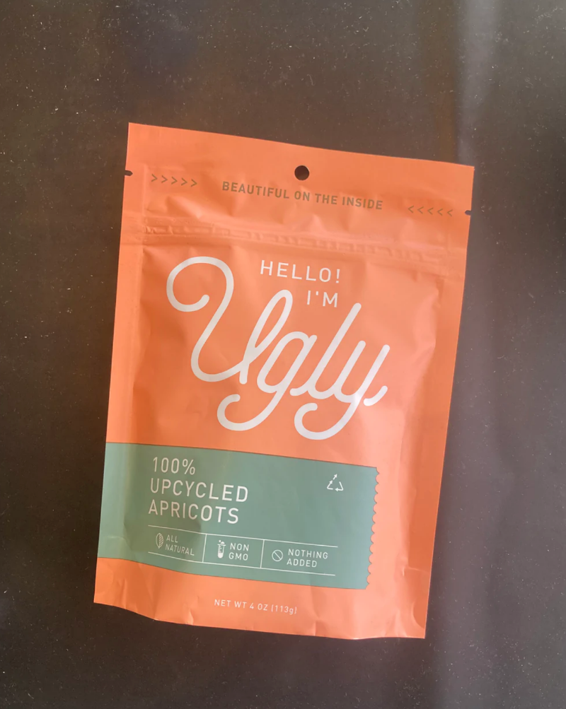 8 dried and diced apricots, locally-sourced and dried in California.  The Ugly Co. believes that ugly can be beautiful. That's why we've made it our mission to prevent food waste by upcycling locally-sourced "ugly" fruit into delicious, healthy dried fruit snacks with nothing added. 