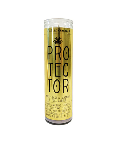 Our PROTECTOR line was made to cleanse, reenergize, and protect yourself and your sacred space.    SCENT:    White Sage and Lavender + Cedarwood, Clove, and Lavender essential oil HERBS/WOODS: WHITE SAGE - Banishes Negative Energies PALO SANTO - Purifying  LAVENDER - Healing GEMSTONES / MINERALS: HIMALAYAN SALT - Detoxifying