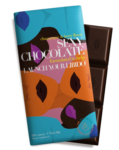When you are liberated, you feel free and lost in the moment. All over the place in the best way. Sexy Chocolate releases inhibition and unleashes sensuality by pairing a carefully selected blend of botanicals, vitamins, and amino acids with patented LibiFem® (a natural fenugreek extract), clinically shown to help promote feelings of intimacy, healthy female desire and experience. Natural Champagne & Berry Flavor | 60% Cacao