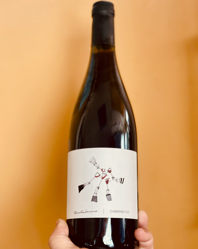 90% Cabernet Sauvignon 10% Cabernet Franc Emilia Romagna, Italy.  Woman winemaker - Olivia Fulvi. All natural. Mullet wine... Business in the front and party in the back. Black olives. Semi-carbonic. Dark broody fruit over spiced Mediterranean herbs.