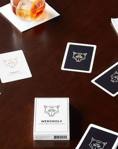 Werewolf deck comes with over 50 cards, allowing up to 35 people to play (enough for two simultaneous games as well)! The cards are made of casino-quality paper with a black core to avoid any see-through detection. It also includes special characters like the Village Drunk, Alpha Werewolf, Witch, and Wild Cards so you can create your own roles. Made in United States of America.