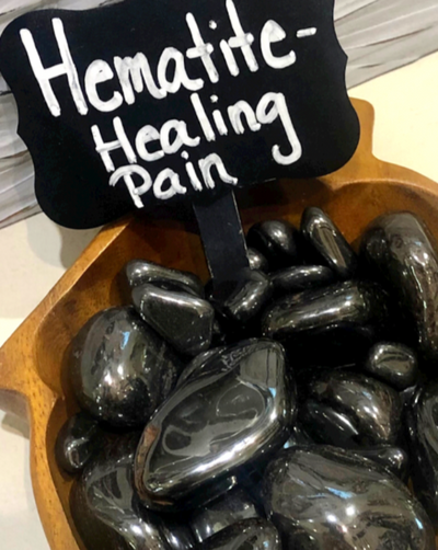 The size and shape may vary.  What does it do? Hematite healing properties include balancing emotions for balance between the body, mind and spirit. It helps reduce timid nature and imparts confidence and drive. It is a strength booster.