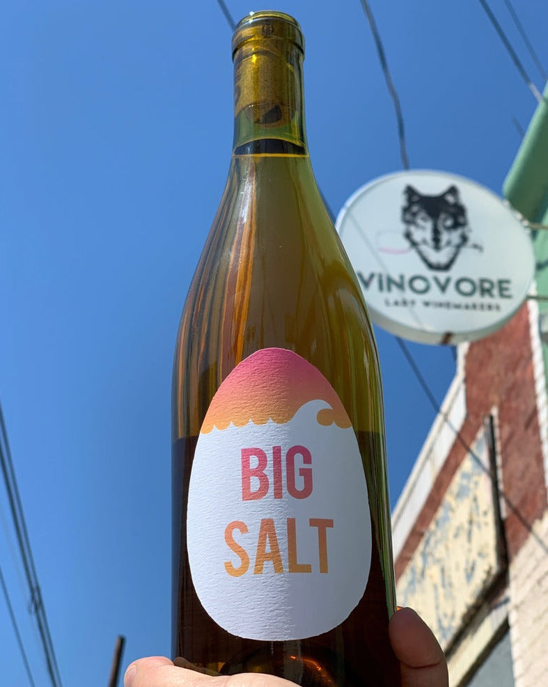 50% Pinot Gris aged 7 days on skins in clay amphorae, 50% 46 year-old vines, riesling aged on skins in cement egg Oregon/Washington.  Woman winemaker - Ksenija Kostic House. All natural. Orange wine. Not skinky, not fruity but just right Goldilocks wine. Salty cranberries + ginger. Limited!